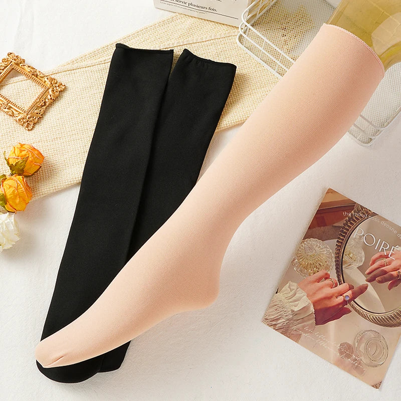 5 Pairs Women's Thick Velvet Warm Mid-tube Socks Winter Snow Socks Thermal Solid Color Home Sleep Floor Socks