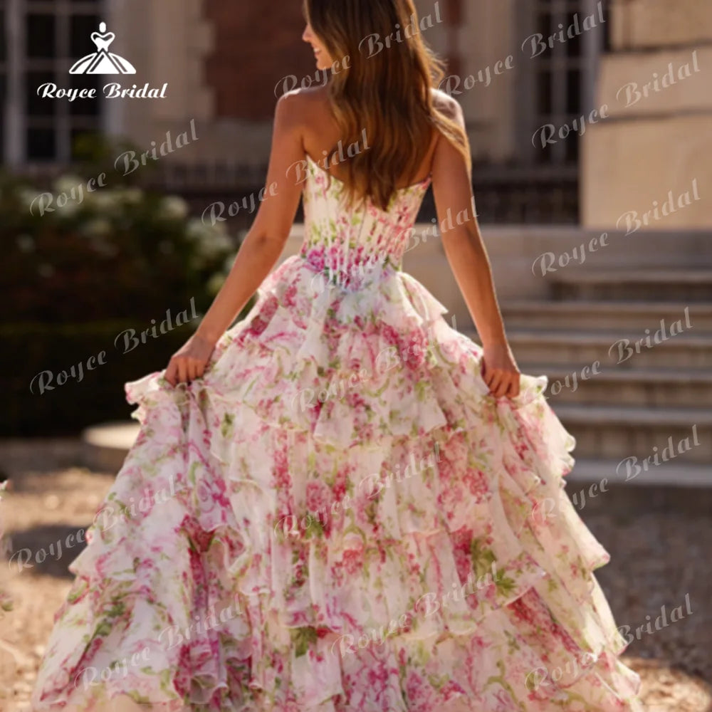 Pastrol Straples A Line Prom Dress 2026 Ruffles Slit Embellished Bodice Floral Tiered Gown Customized  فساتين سهرا