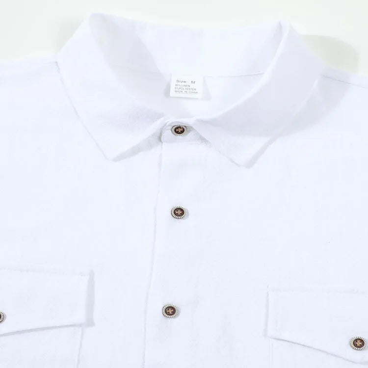 2026 New Men's Long Sleeve Casual Shirt Double Chest Pocket Button Up Shirt Soft Cotton Linen Men's Daily Work Tops