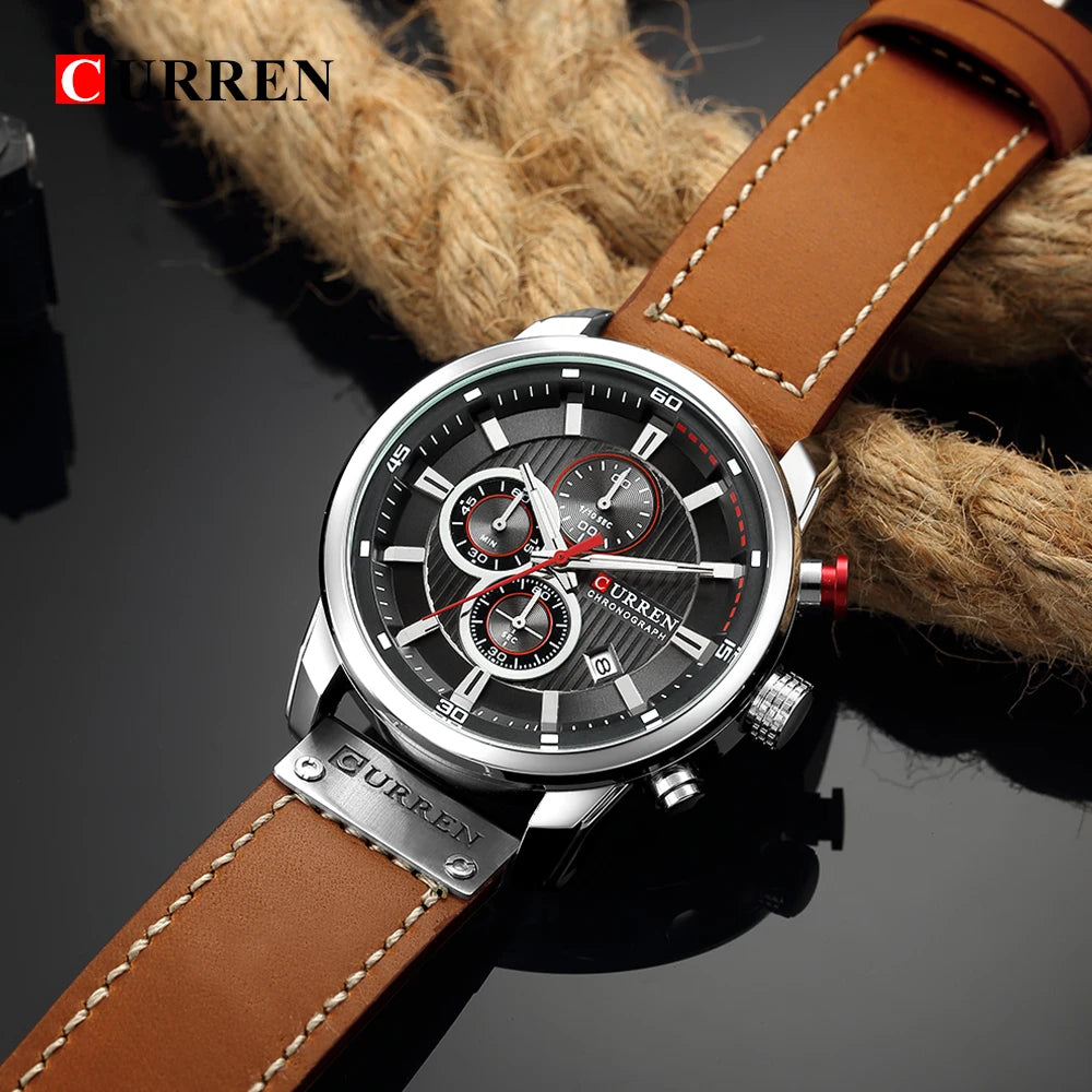 CURREN 8291 Mens Quartz Chronograph Watch Casual Leather Military Sport Fashion Gentleman Wristwatch