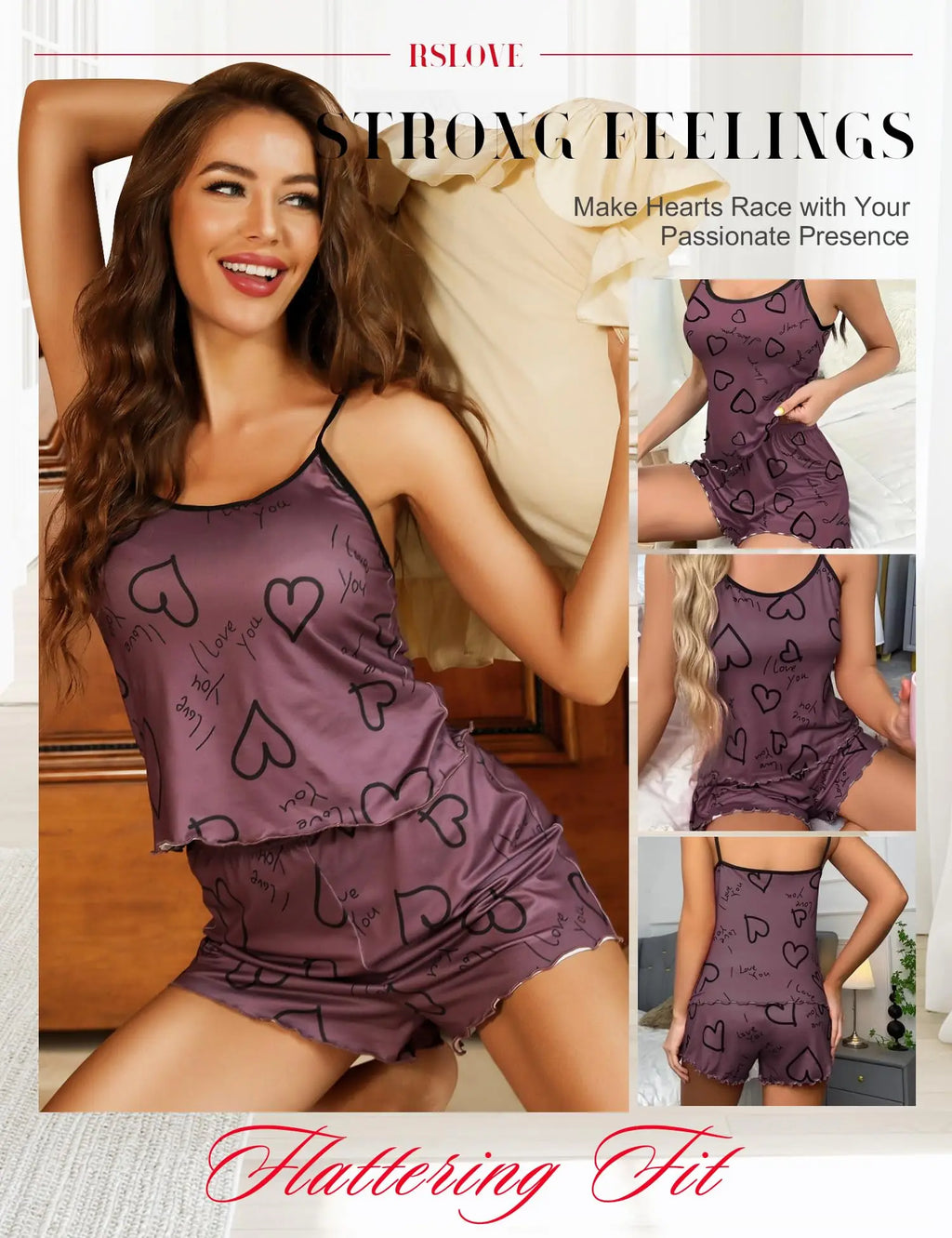 women's heart-shaped printed pajamas set sexy pajamas silk pleated vest shorts set soft and comfortable home wear sweet and cute