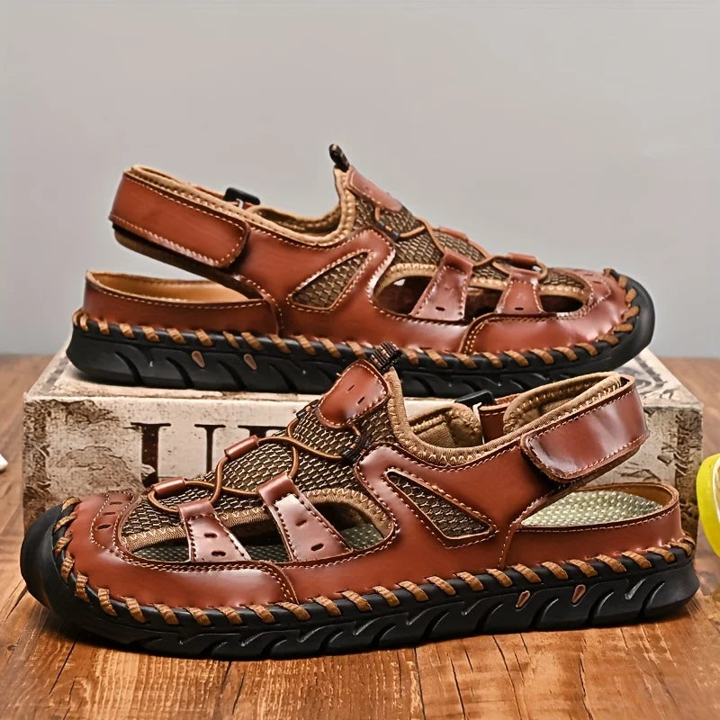 Men's Sandals, Durable Handmade Stitching Close Toe Non Slip Shoes For Indoor Outdoor Beach