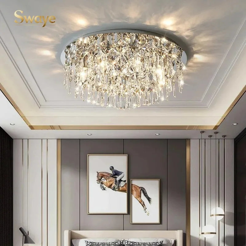 Modern Minimalist LED K9 Crystal Chandelier Ceiling Pendant Suspend Lights Home Decoration Lamp Dining Room Living Villa Bedroom