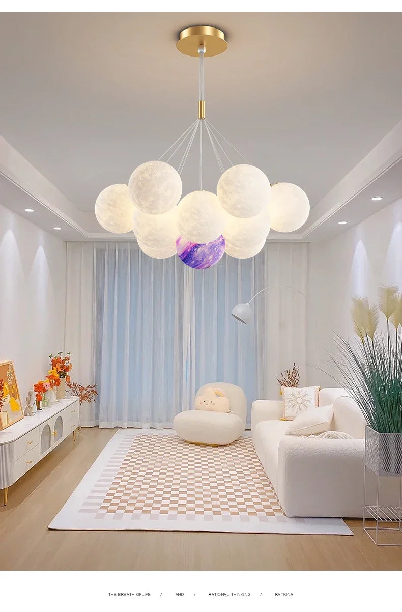 Modern Minimalist LED Ceiling Pendant Lamps Design Cream Ball Chandelier Light Home Decor for Living Dinning Room Bedroom Indoor