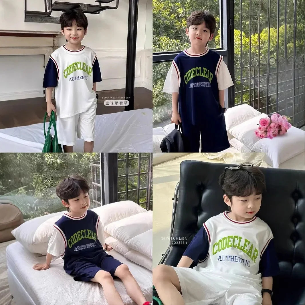 2pcs New Kids Short Sleeve Set Summer Short Sleeve Set 2025 Thin Children's Clothing Quick Dry Sports Suit