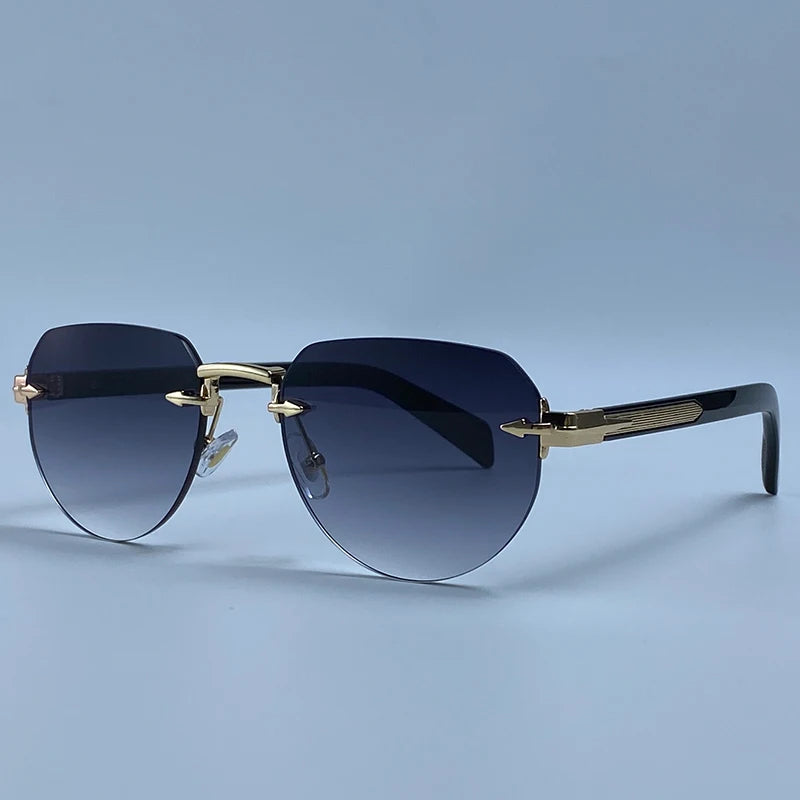 2026 Fashion Square Rimless Sunglasses Women Vintage Gold Metal Frameless Polygon Sun Glasses Lady Pilot Eyewear Cut Edge Shades