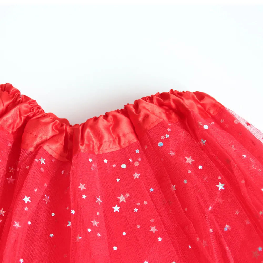 Kids Baby Star Glitter Dance Tutu Skirt For Girl Sequin 3 Layers Tulle Toddler Pettiskirt Children Chiffon 2-8T