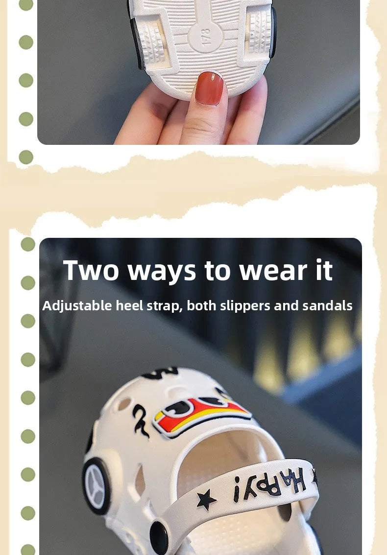 Children's Slippers 2026 Summer New Boys' Car Shaped Wheels Will Light Up Anti Slip Soft Bottom Baby Beach Slippers