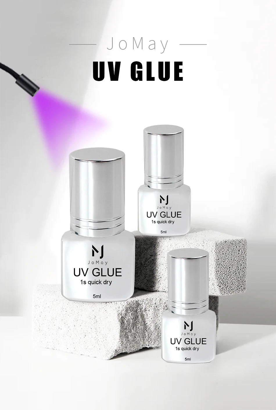 JOMAY UV Glue Lash Glue Extra Strong Eyelash Glue Extension Supplies UV Glue 5ML Waterproof Adhesive 3 bottles