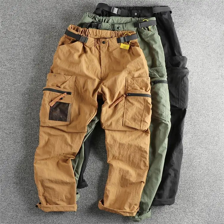 2025 New Japanese Loose Straight Outdoor Paratrooper Assault Pants Men's Functional Pocket Casual Trouser with Belt for Cityboy