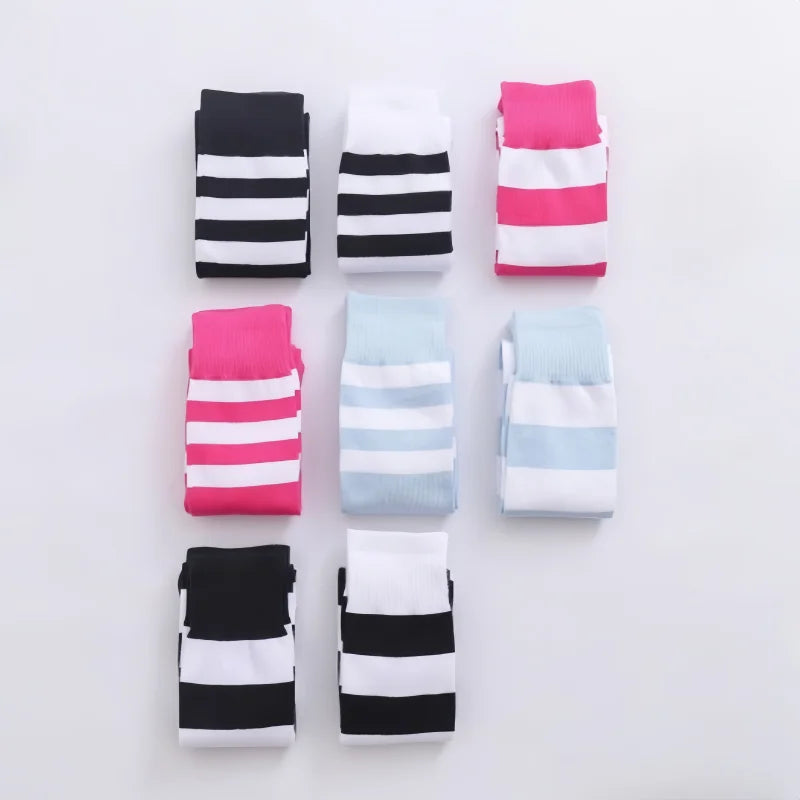 2 Pairs Women's Over The Knee Socks Cotton Thigh High Socks Black White Blue Colorful Striped Pattern Fashion Casual Daily Wear