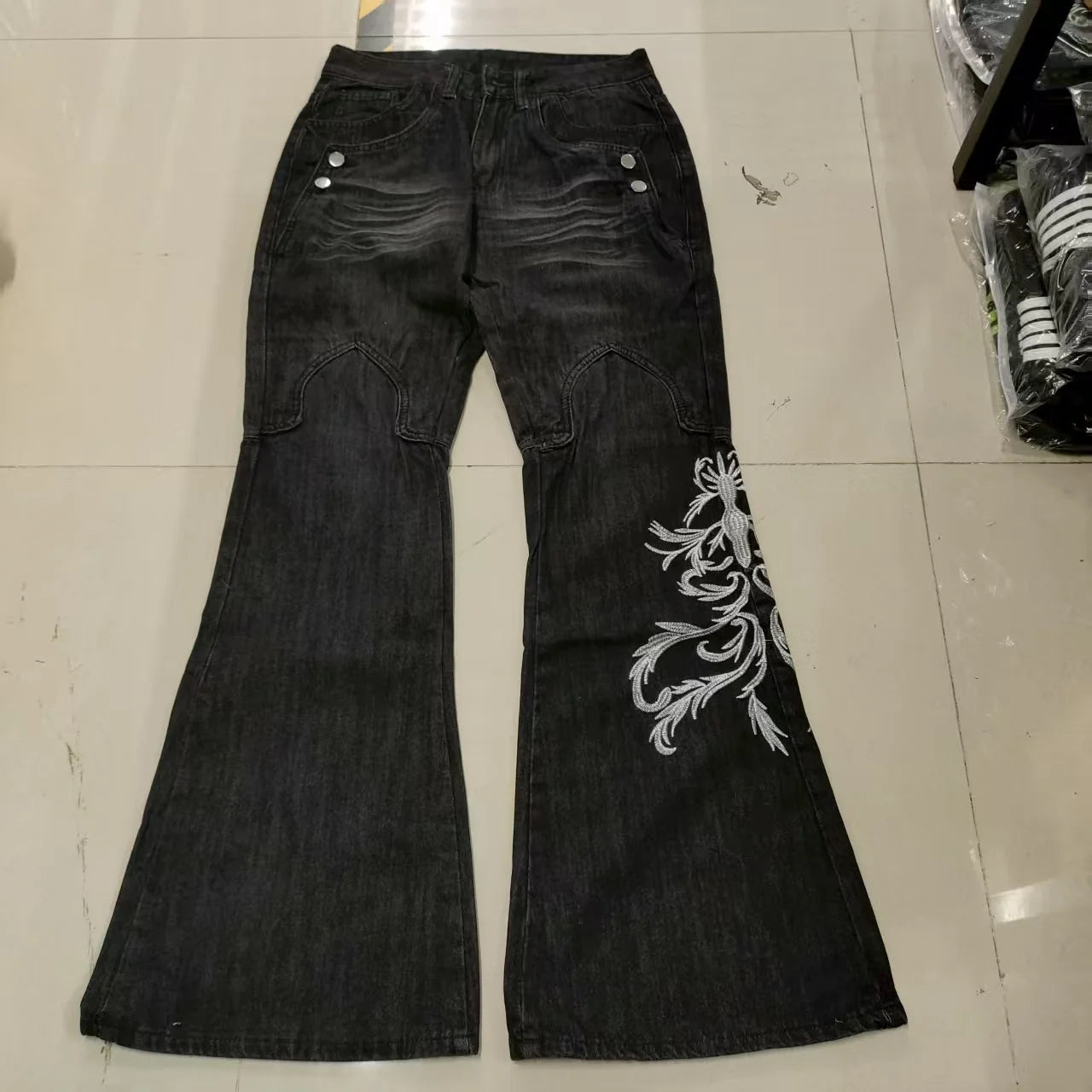 New High Waist Harajuku Loose Embroidered Women Jeans with Rock Punk Style Y2K Micro La Retro Wide Leg Pants