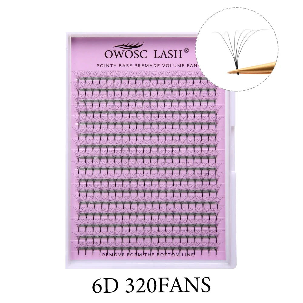OWOSC Pointy Base Premade Volume Fans Eyelash Extension 3D/6D/8D/10D/12D/14D Individual Sharp Pointy Stem 320 fans Custom Logo