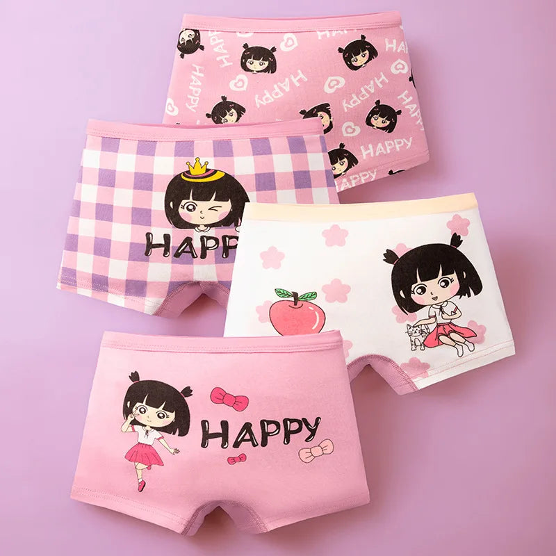 3-8 Years Old Kid's Boxer Underwear 100% Cotton Baby's Class A 100% Cotton Yound Children's Girls' Brief 4 Pcs a Lot