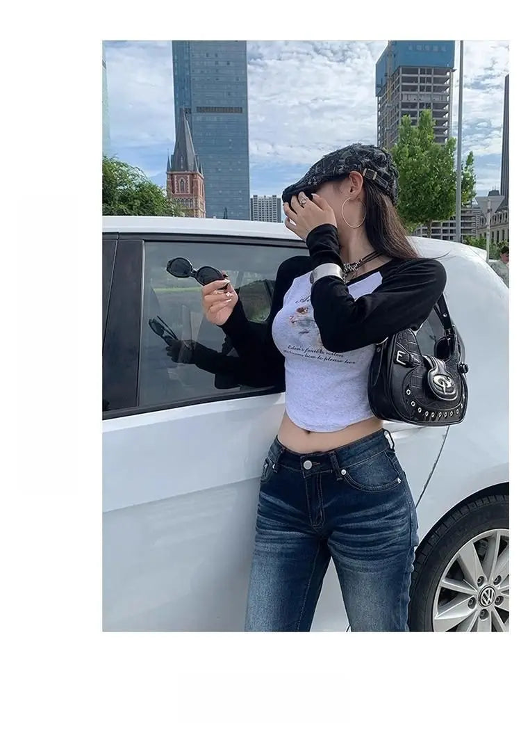 Y2K Slim Fit High Waist Casual Womens Jeans Retro Denim Pants Low Rise Flared Trousers Long Bootcut Drag Autumn for Women