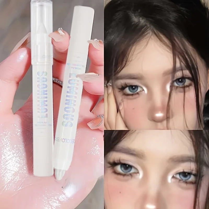 Long-Lasting Glitter Eyeshadow Highlighter Pencil for Eye Makeup - Waterproof, Pearly, White and Silver