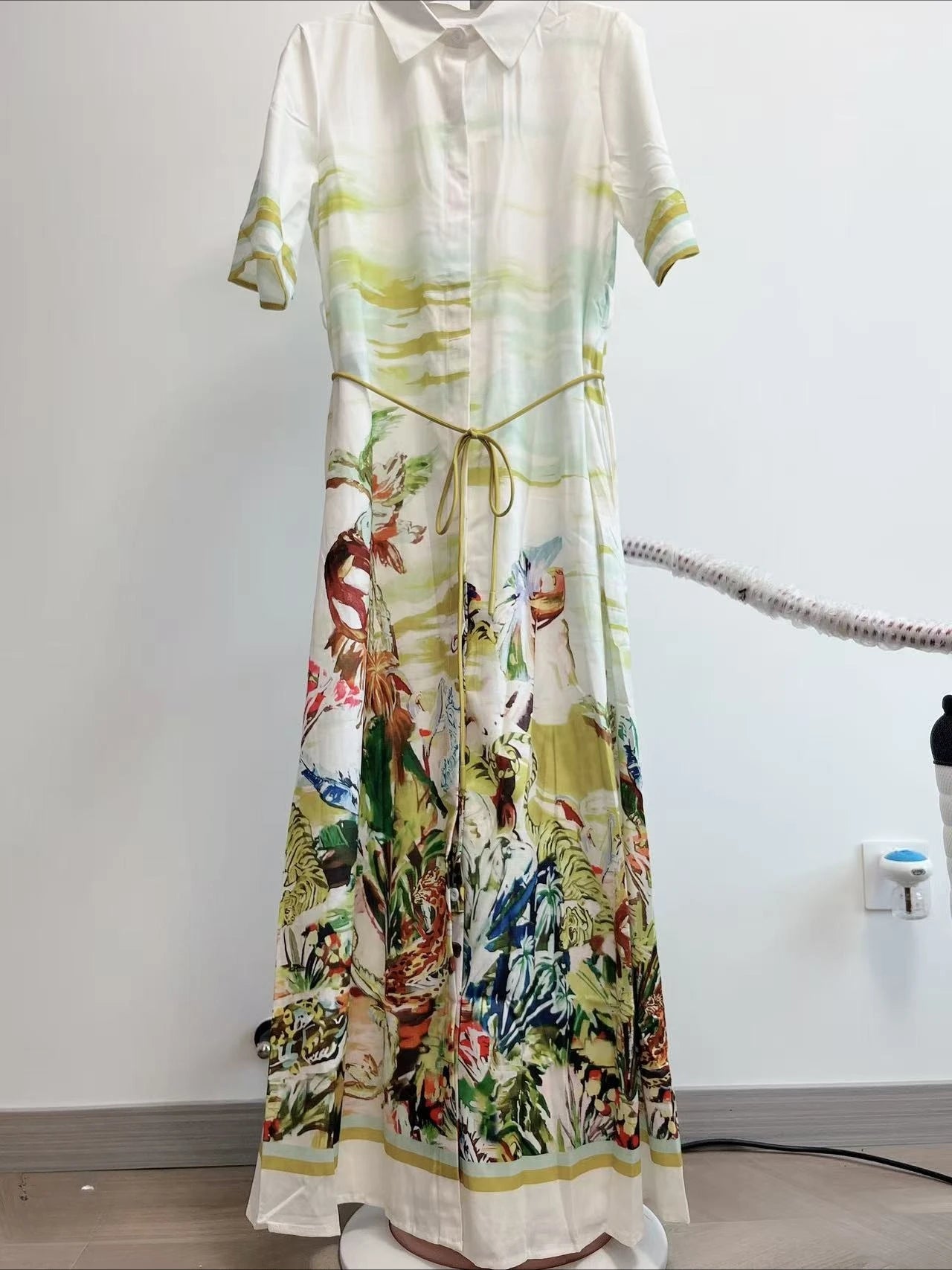 New Casual Fashion Linen Shirt Collar Cardigan Long Dress