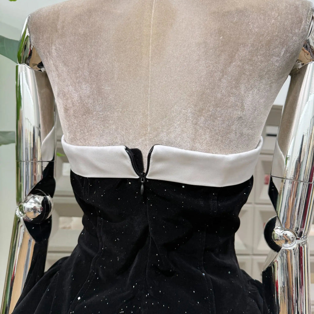 Women Sexy Strapless Backless Polka Dot Bow A Line Dress Party Birthday Evening Ball Gowns Nightclub Show Wear Fashion Vestido