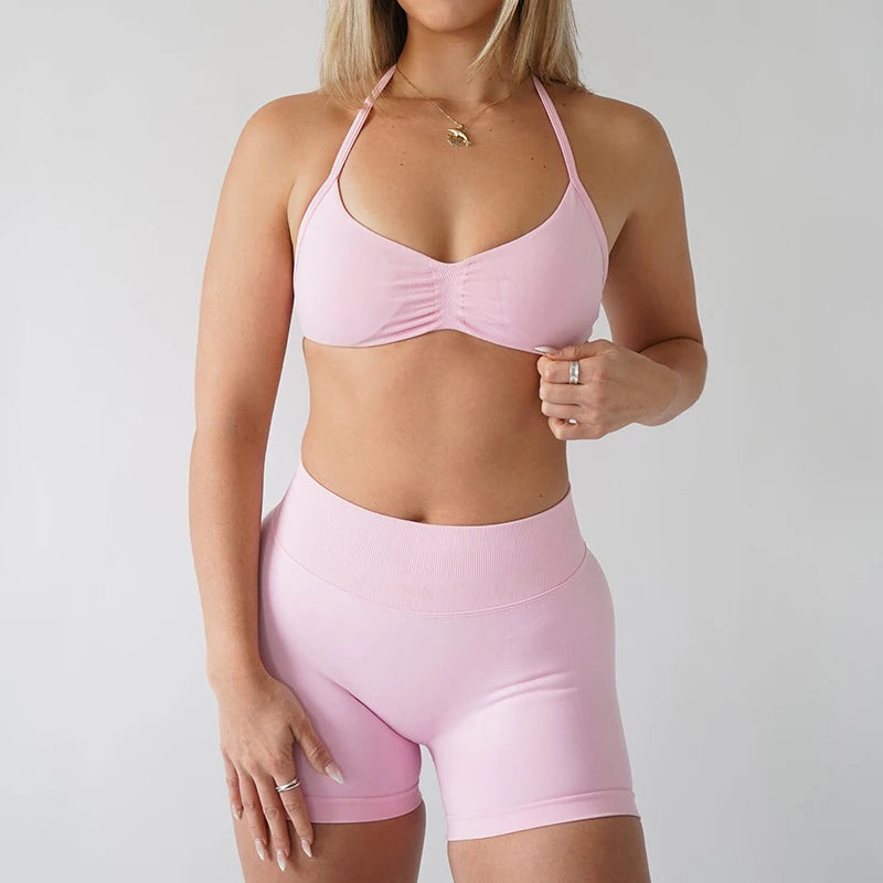 2pcs impact Gym Set Women DFNNYE strappy Yoga Fitness outfits Bra Top sportswear Workout Seamless Shorts Sports Suits  sets