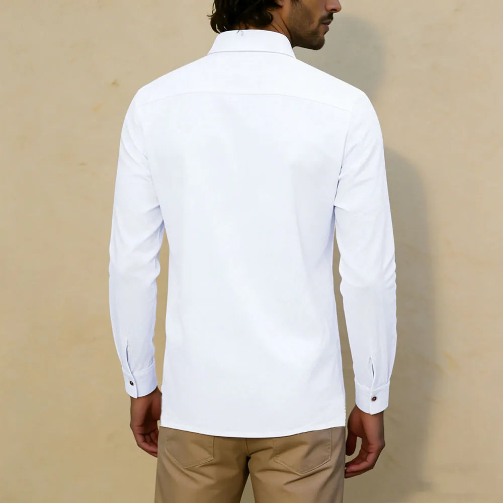 2026 New Men's Long Sleeve Casual Shirt Double Chest Pocket Button Up Shirt Soft Cotton Linen Men's Daily Work Tops
