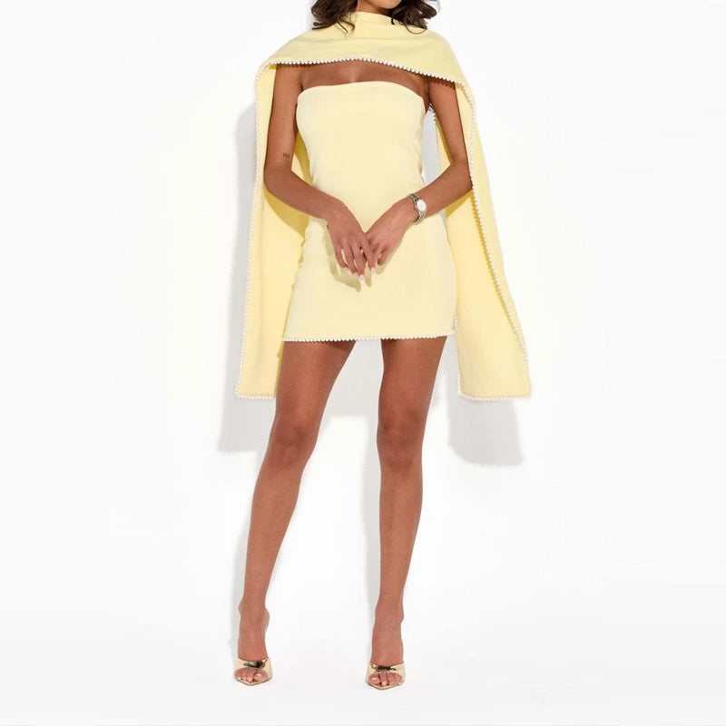 2026 Spring Sexy Solid Slim Bodycon Hips Dress Women Fashion Strapless Shawl Evening Dress New Summer Backless Hollow Mini Dress