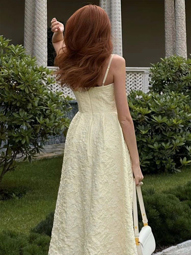 Women A-Line Dresses New Summer Solid Sexy Backless O-Neck Low Chest Sling Maxi Dress Streetwear Fashion Casual Slim Lady Dress