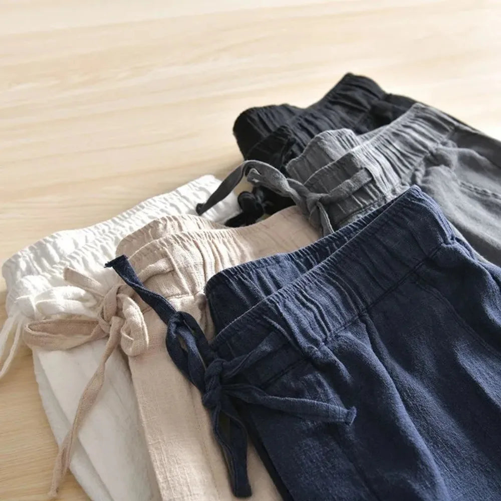 Men's Casual Pants Baggy Streetwear Men Joggers Cotton Linen Sports Trousers Long Straight Pants for Men