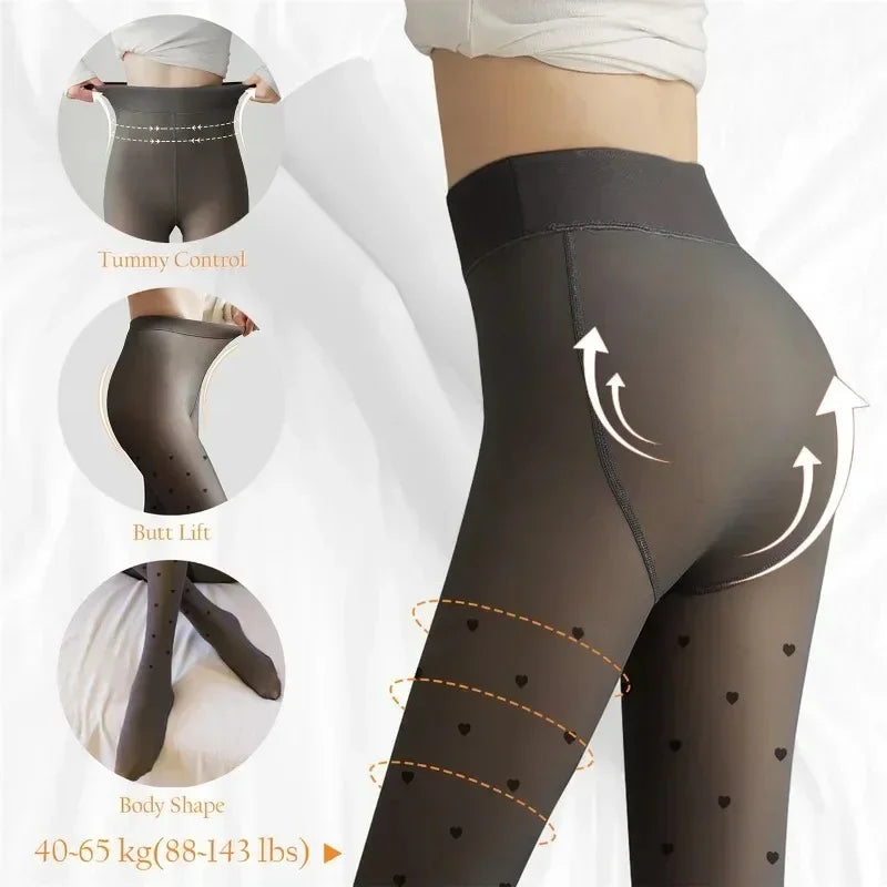 Warm Tights For Women Winter Fleece Leggings Thermal Stockings Woman Insulated Printed Pantyhose Skin Effect Sock Pants