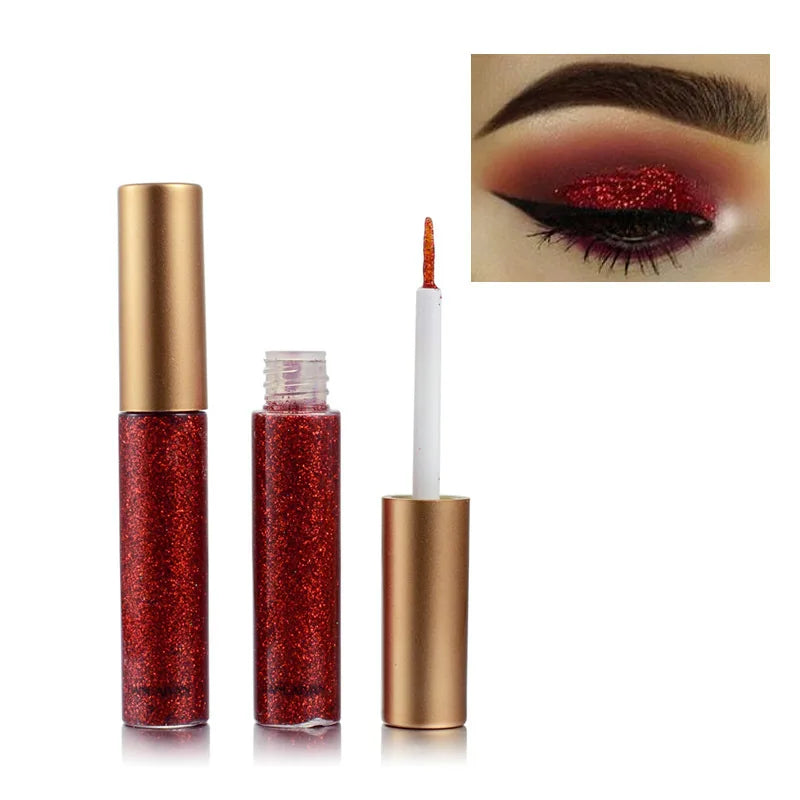 Long Lasting Glitter Eyeliner Kit 10 Vibrant Shades Metallic Sparkle Smudge Proof Easy Apply Eye Liner Makeup Set