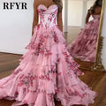 RFYR A Line Floral Prom Vestidos De Novia Pleated Elegant Prom Dress 2025 Floor Lenght Party Dress for Women  فساتين السهرة