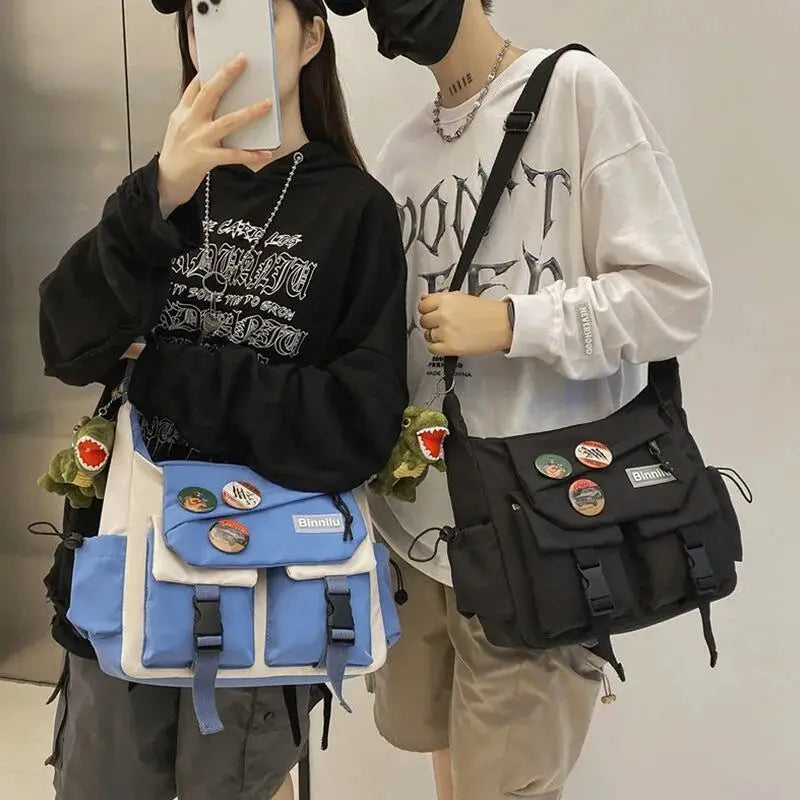 Japanese Simple Messenger Bag Student Nylon Waterproof Canvas Handbag Shoulder Crossbody Bags for Women Men Satchels Bolsas