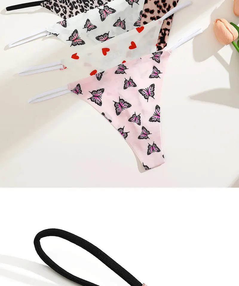 FINETOO 4PCS Seamless Thong Women Thin Strap Low Waist High Flexibility Panties Sexy Underwear Ladies Briefs T-back Comfortable