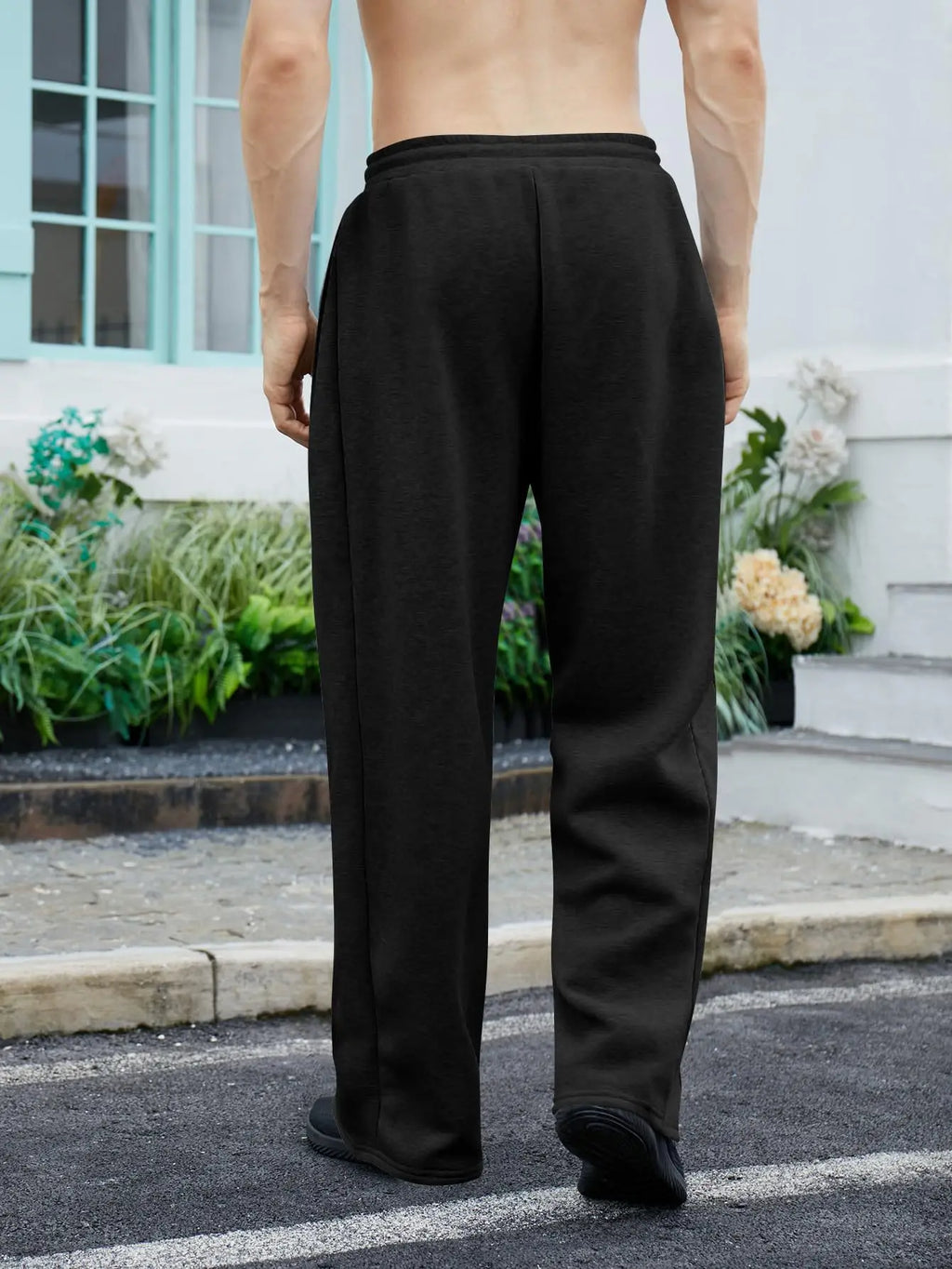 Men's Solid Color Sanitary Pants 2025 Drawstring Waist Straight Wide Leg Loose Fit with Pockets Versatile Sports Trousers