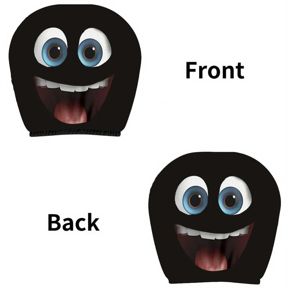 2PCS Double-sided Printed Smiling Face Car Headcase, Cute Fun Car Interior Personalized Decoration
