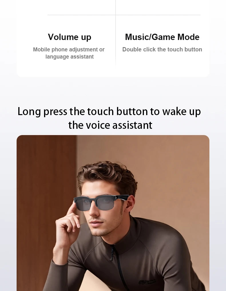 Lenovo Bluetooth Smart Glasses with Audio Mic AI Calling Real-time Translation Voice Assistant Smart Sunglasses for Men Women
