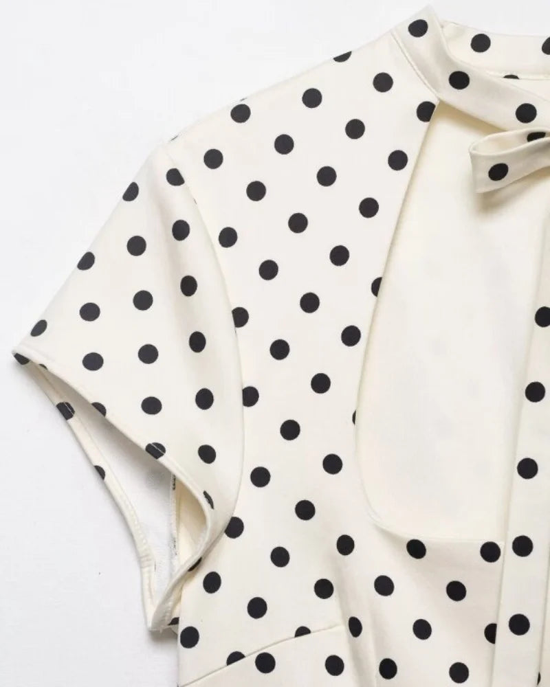 Cut Out Front Bow Tie Mini Dress, Women's Polka Dot Short Sleeve Bodycon Dress, Spring Summer Sexy Fashion Party Dress