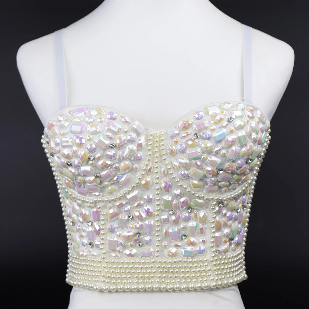 Quality Pearl Tank Tops Rhinestone Women Crop Top Club Clothes Streetwear Y2K Corset Woman Shaper Camis Fashion Feamale Clothing