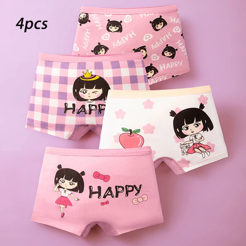 3-8 Years Old Kid's Boxer Underwear 100% Cotton Baby's Class A 100% Cotton Yound Children's Girls' Brief 4 Pcs a Lot