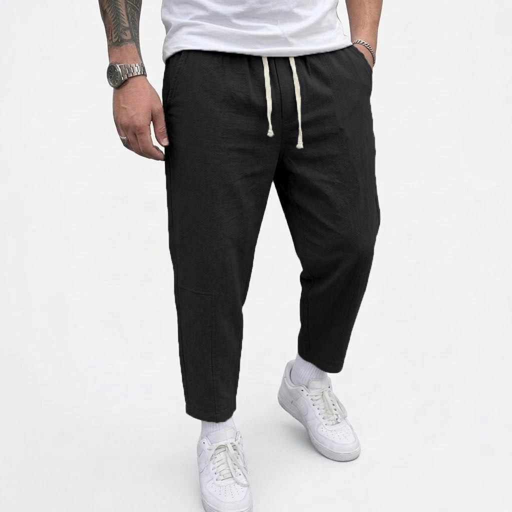 Fashion Men's Linen Trousers Solid Color Casual Pants for Men Sport Breathable Baggy Pant Summer Beach Lightweight Cotton Pants