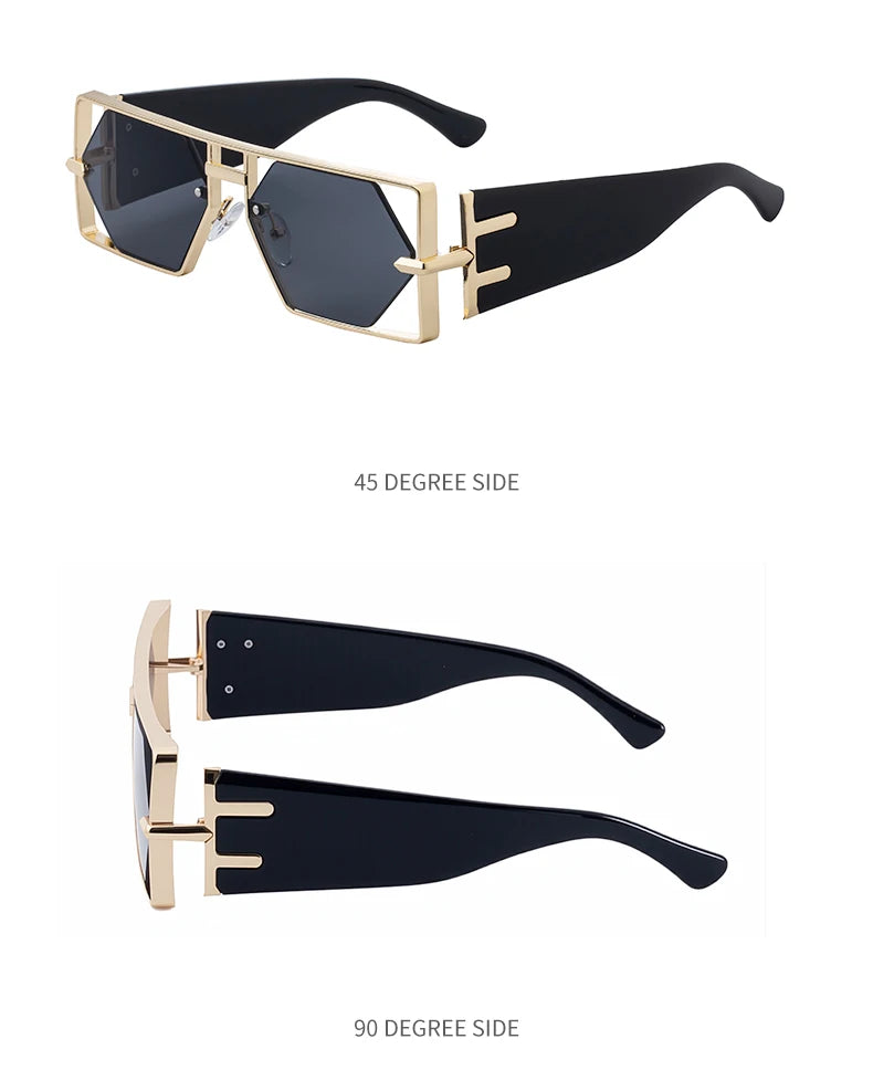 Steampunk Rectangle Sunglasses Women Men 2026 Luxury Hollow Metal Frame Sun Glasses Vintage Punk Hexagon Eyewear UV400 Shades