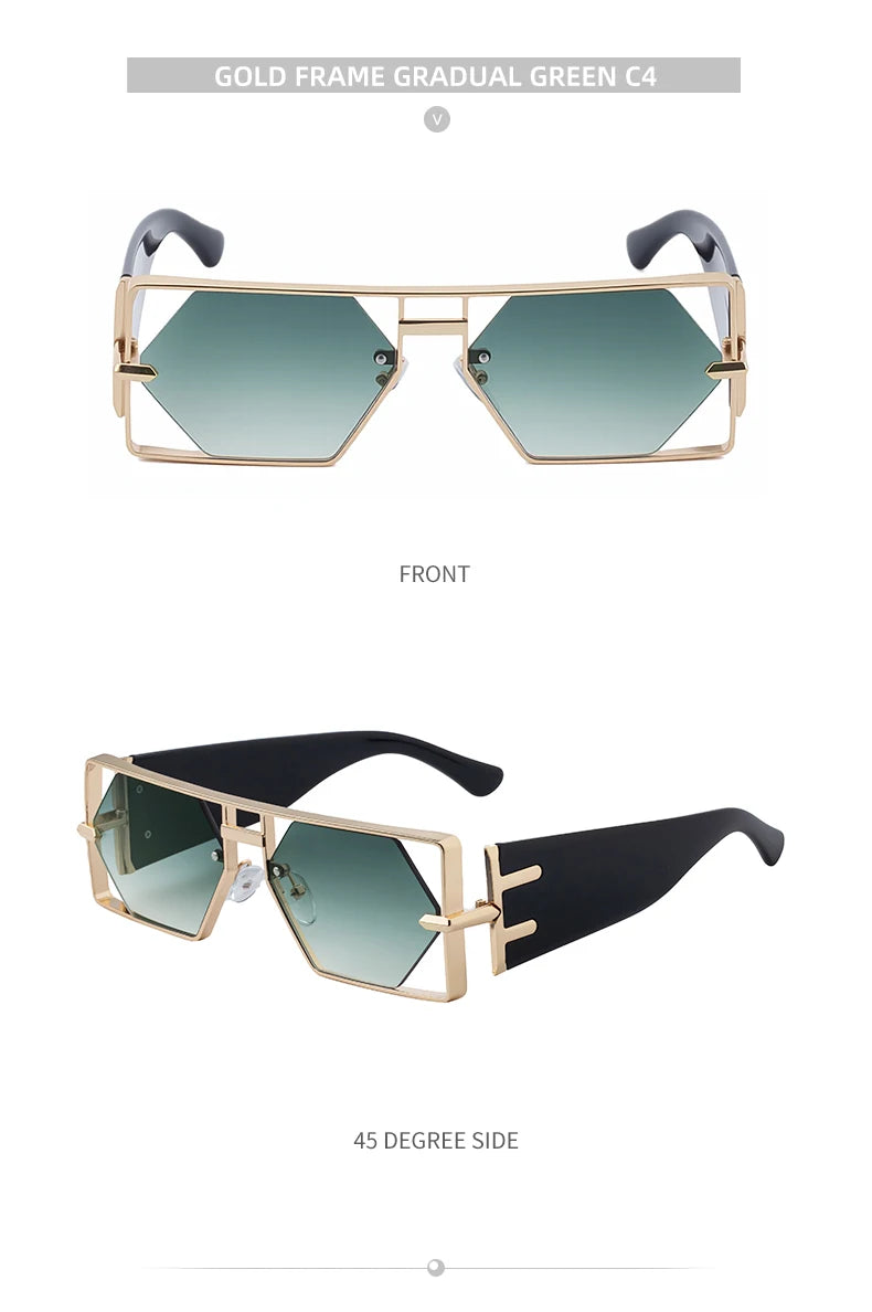 Steampunk Rectangle Sunglasses Women Men 2026 Luxury Hollow Metal Frame Sun Glasses Vintage Punk Hexagon Eyewear UV400 Shades