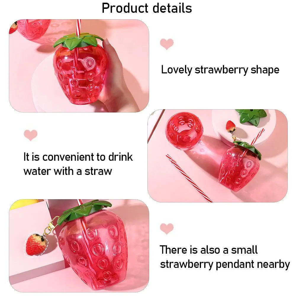 1pc Strawberry Straw Cup 500ml Summer Cute Cartoon Food Grade PP Wide Application Milk Coffee Straw Cup for Home Drinkware