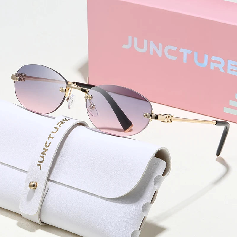 JUNCTURE Popular Fashion Oval Sun Glasses for Female Male Travel UV400 Shades Women Men Rimless Sunglasses Lentes De Sol Mujer
