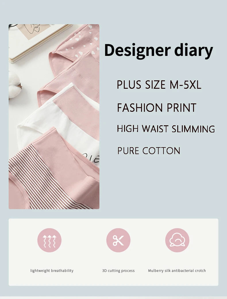 4Pcs Plus Size M-5XL Panties Women Cotton High Waist Slimming Underwear Seamless Girls Briefs Sexy Female Breathable Lingerie