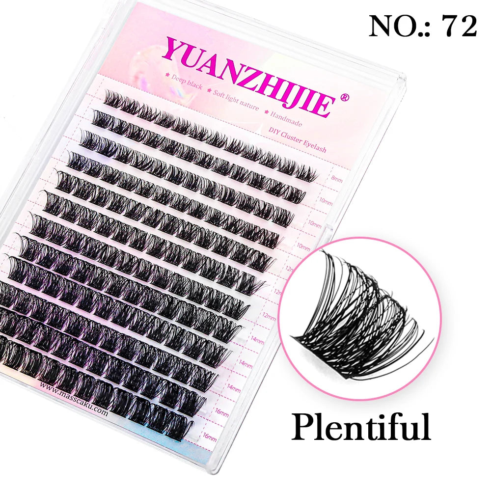YUANZHIJIE DIY Cluster Eyelash Extension 12lines Dovetail Segmented Lashes Natural Lighter Bundle Makeup Supplies