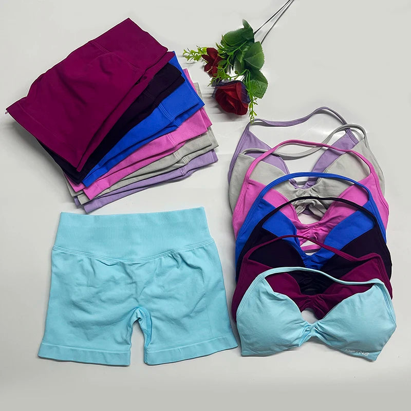 2pcs impact Gym Set Women DFNNYE strappy Yoga Fitness outfits Bra Top sportswear Workout Seamless Shorts Sports Suits  sets