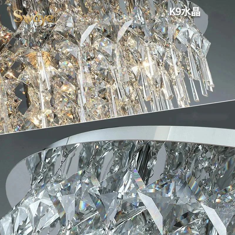 Modern Minimalist LED K9 Crystal Chandelier Ceiling Pendant Suspend Lights Home Decoration Lamp Dining Room Living Villa Bedroom