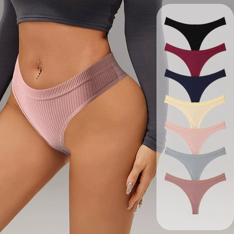 7Pcs Women Cotton Thongs Panties Striped Underwear Sexy Underpants Black Panty Soft G-Strings Plus Size Tanga Female Lingerie