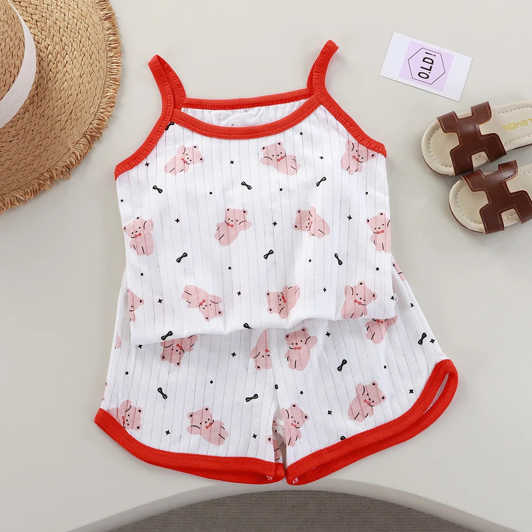 Girls Summer Clothes Sets 2025 Summer New Baby Sleeveless Tops + Shorts 2 Pieces Suit Girls Clothing Set Kids Cotton Clothes
