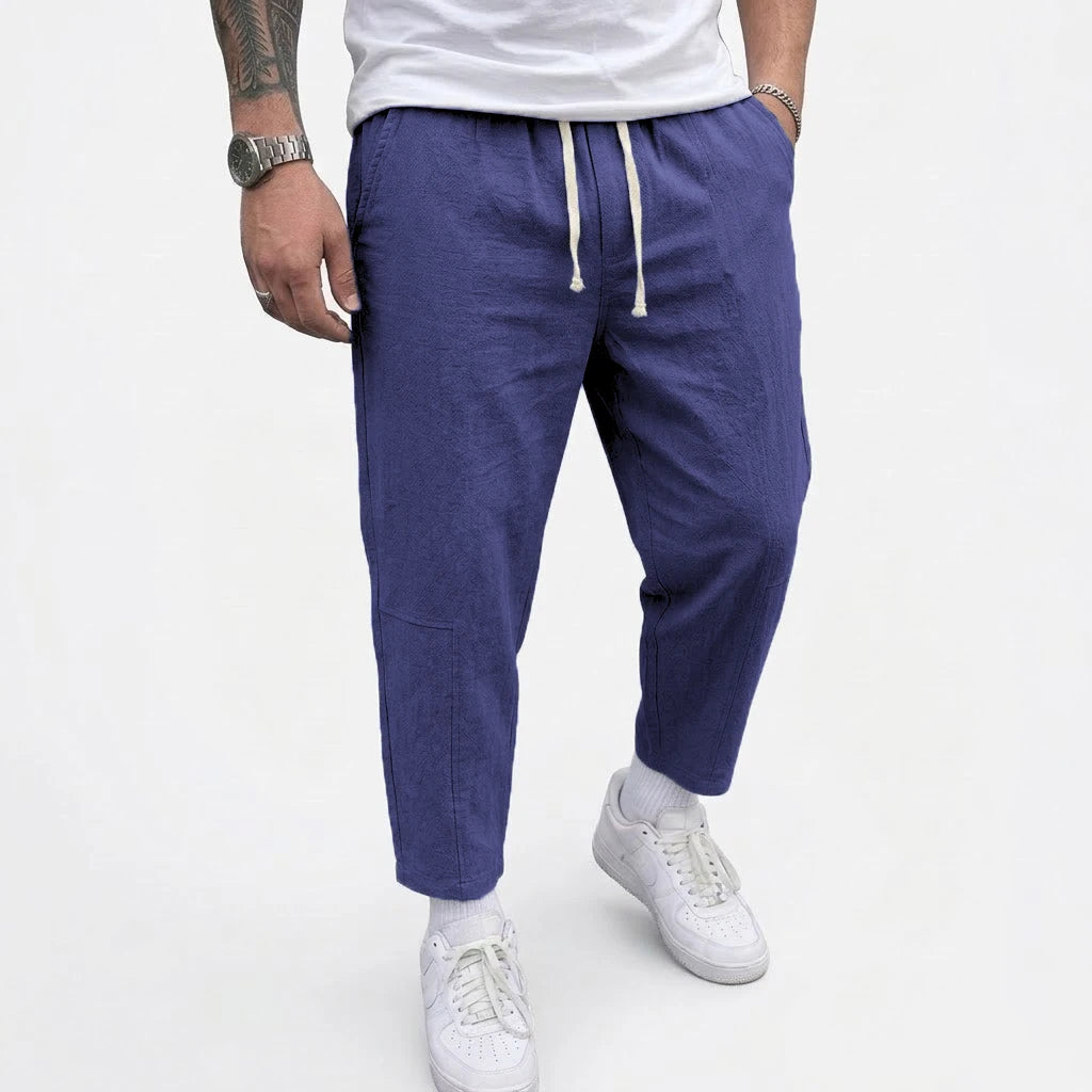 Fashion Men's Linen Trousers Solid Color Casual Pants for Men Sport Breathable Baggy Pant Summer Beach Lightweight Cotton Pants
